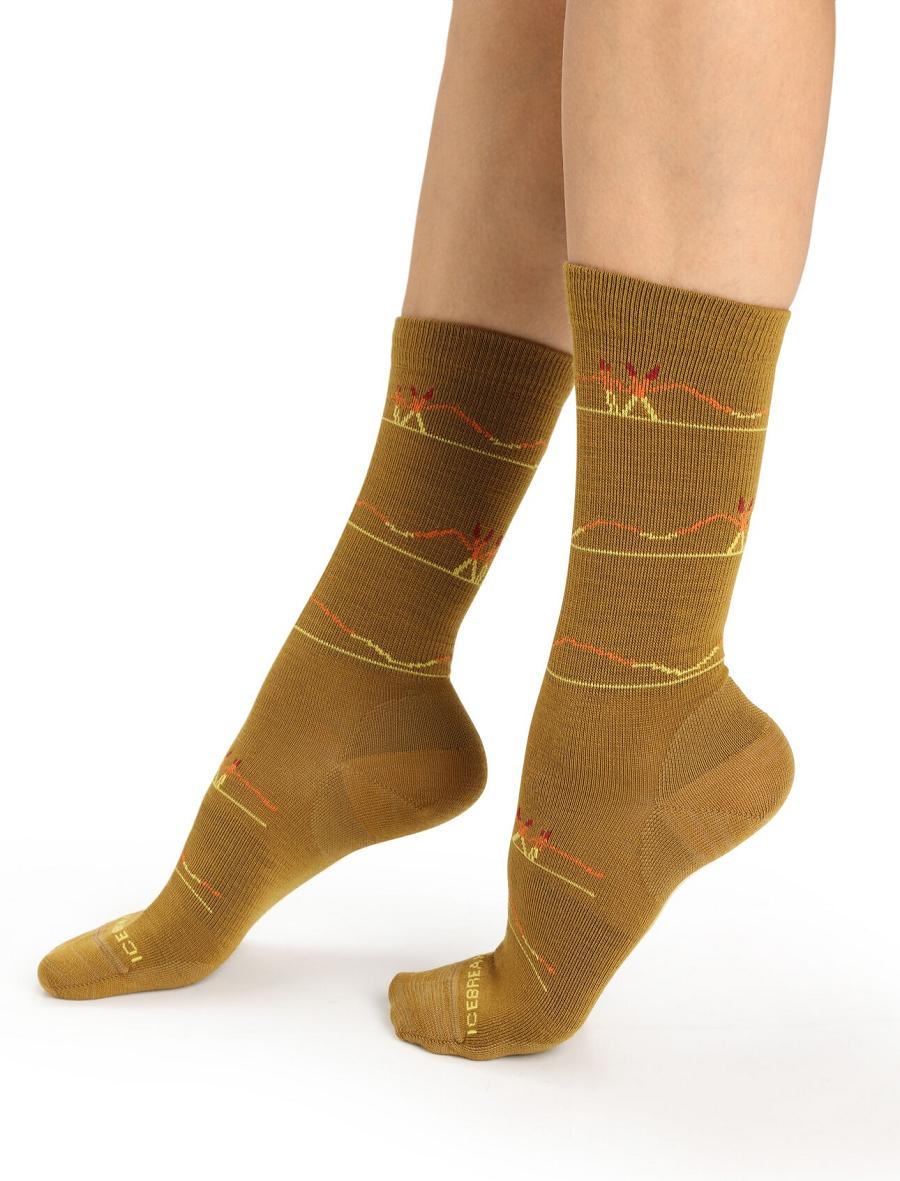 Clove / Silent Gold Icebreaker Merino Lifestyle Ultralight Crew Ski Backcountry Women's Socks | AU 1422BEXC